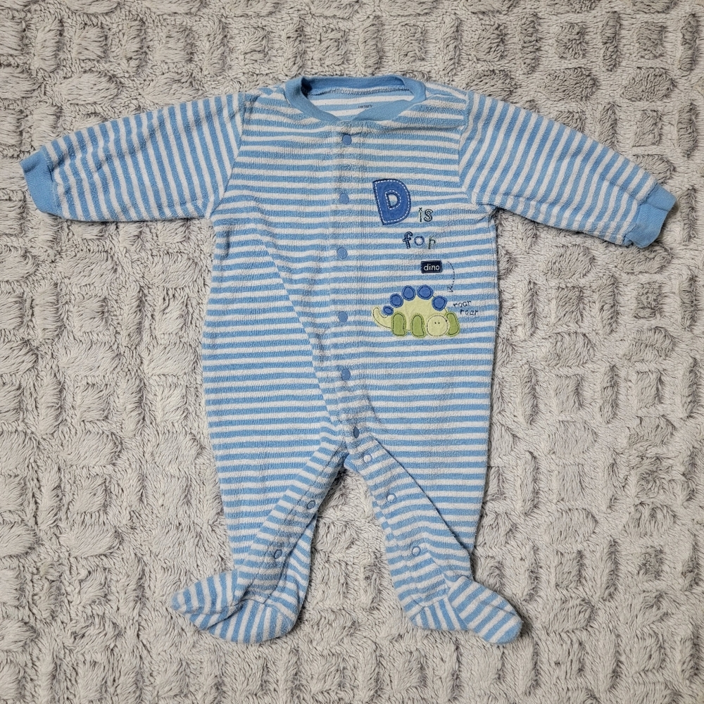 Carter's D is for Dino Blue and White Striped Footie - Size 6M